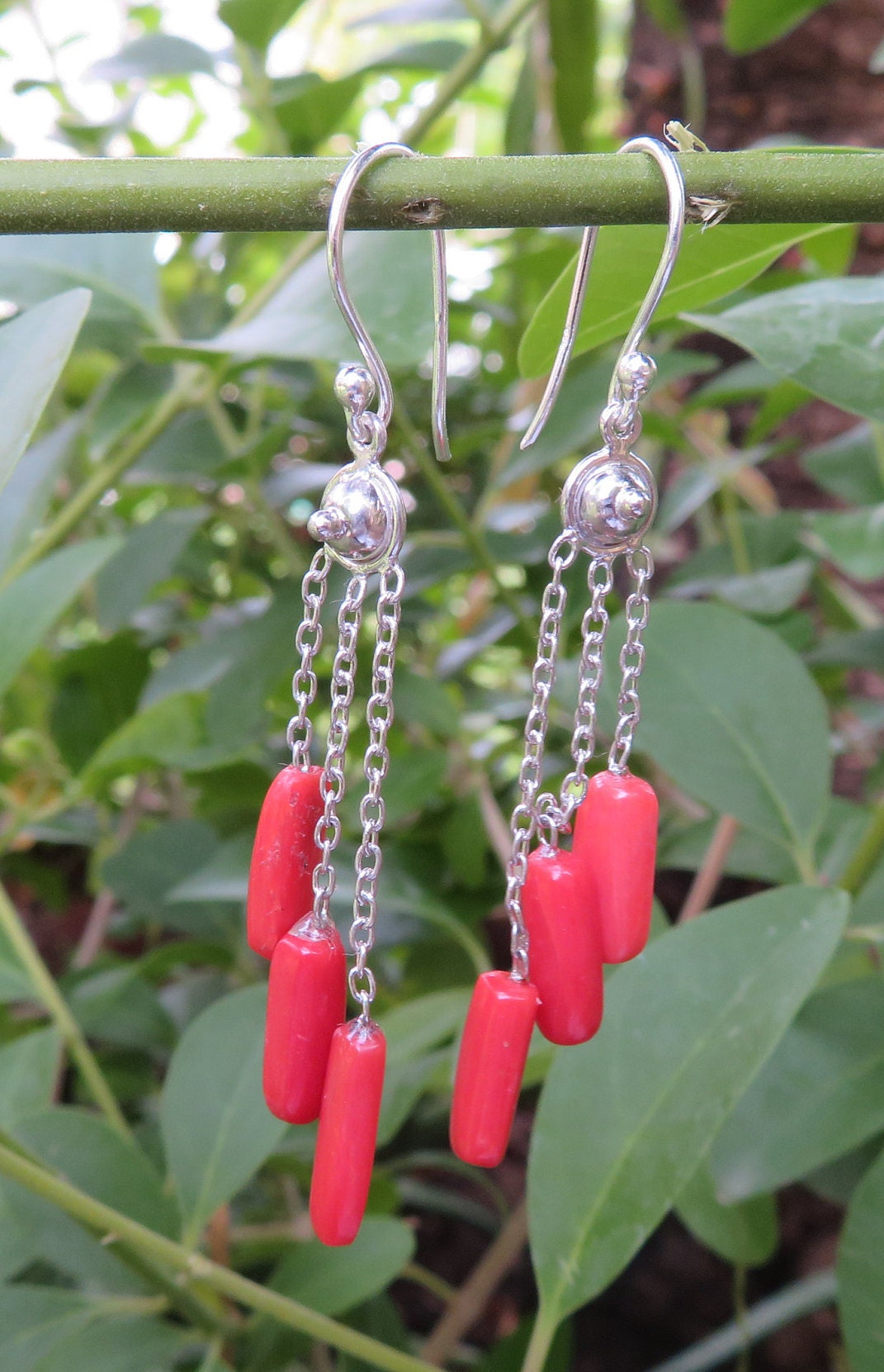 Natural Red Coral Earrings 925 Sterling Silver Earring | Etsy