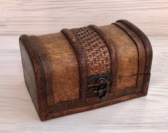 Vintage houten schatkist | Rustieke sieradendoos