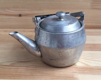 Vintage small metal teapot- infuser Aluminum cookware Retro kitchen decor Teapot shabby chic white Very old kettle Farm decor Ukraine seller