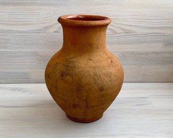 Vintage terracotta brown pottery crock Antique pottery Ceramic vase Rustic folk pot Ukrainian pitcher Rural burnt clay jug Ukraine seller