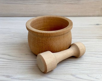 Unpainted decoupage natural wooden mortar Unfinished mortar and pestle Small grinder for spices /herbs Rustic souvenir Kitchen decor Ukraine