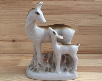 Vintage Porcelain Deer Figurine: Mother and Baby, Ukraine, 1970s