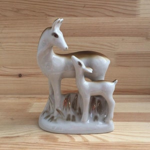 Porcelain vintage deer figurine Antique statue of deer mother and baby Animal figurine Retro style Porcelain of last century Ukraine shop