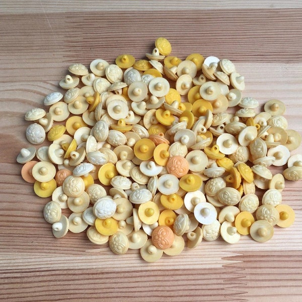 Lot of 100 Light and dark yellow buttons with a shank 0.5 inch Bulk craft buttons Vintage wholesale buttons Plastic round small buttons