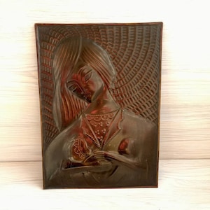 Vintage Ukrainian Handcrafted Copper Repoussé Art | Madonna and Child | Wall Metal Relief Sculpture | Copper Chasing | Hammered Copper