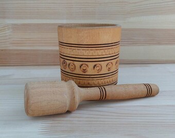 Old wooden mortar for spices and pestle Vintage grinder for spices /herbs Rustic souvenir Wood carving Kitchen decor Ukraine seller