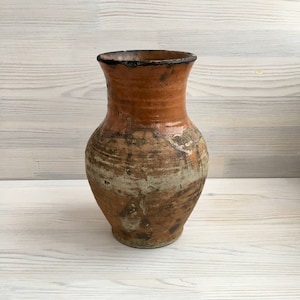 Vintage Rustic Clay Pitcher - 9.5" Tall - Handmade Terracotta Pot, Primitive Pottery