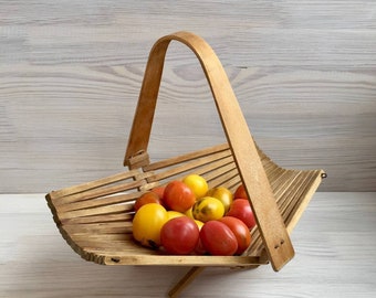 Vintage wooden fruit bowl Fruit basket Handmade fruit stand Wooden rustic breadbasket Wooden tableware Retro kitchen Ukraine seller