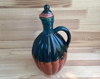 Large green glazed ceramic jug with a lid Vintage clay jug with a handle Jug for wine Ceramic pitcher Rustic home decor Ukraine seller
