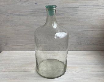 Vintage glass bottle and stopper Old large bottle Rustic glass vase Big bottle for wine Rustic decor Kitchen utensils 1960s Ukraine shop