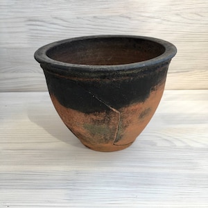 Vintage Clay Pot | Rustic Terracotta Vessel 6&quot; (15 cm) | Primitive Handmade Pottery, Wabi Sabi Farmhouse Decor