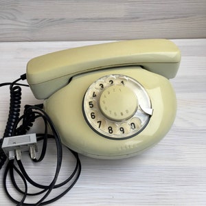 Vintage beige rotary phone Working classic desk phone Old dial european telephone Landline Phone Retro home/office decor Ukraine seller