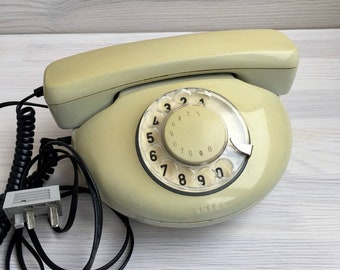 Vintage beige rotary phone Working classic desk phone Old dial european telephone Landline Phone Retro home/office decor Ukraine seller