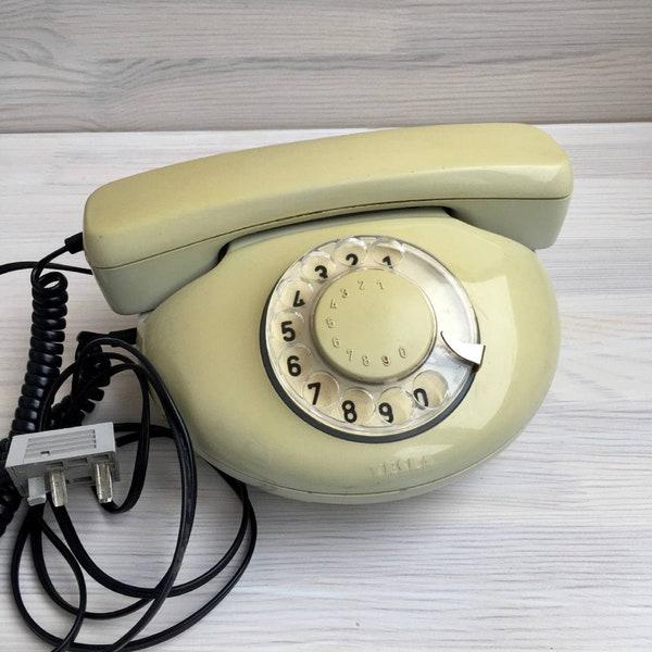 Vintage beige rotary phone Working classic desk phone Old dial european telephone Landline Phone Retro home/office decor Ukraine seller