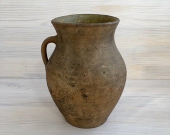 Very old pottery crock Vintage pottery Ceramic ancient vase Rustic folk pot Ceramic pitcher Rural burnt clay jug Ukraine seller