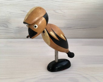 Vintage corkscrew and bottle opener on a stand Wooden woodpecker bird for bar Retro kitchen utensils Ukraine seller