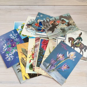 Lot de 15 cartes postales inutilisées vintage | Cartes de correspondance vierges | Scrapbook | Ephémères pour la journalisation indésirable et les médias mixtes| Fleurs | Noël | Cheval