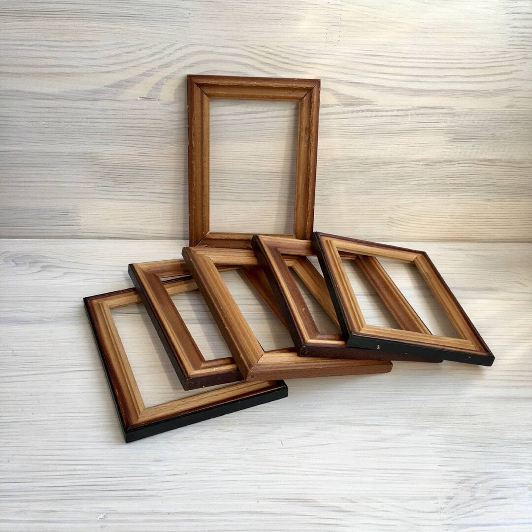 Vintage Wood Photo Frame Set of Small 6 Frames Antique Open Picture