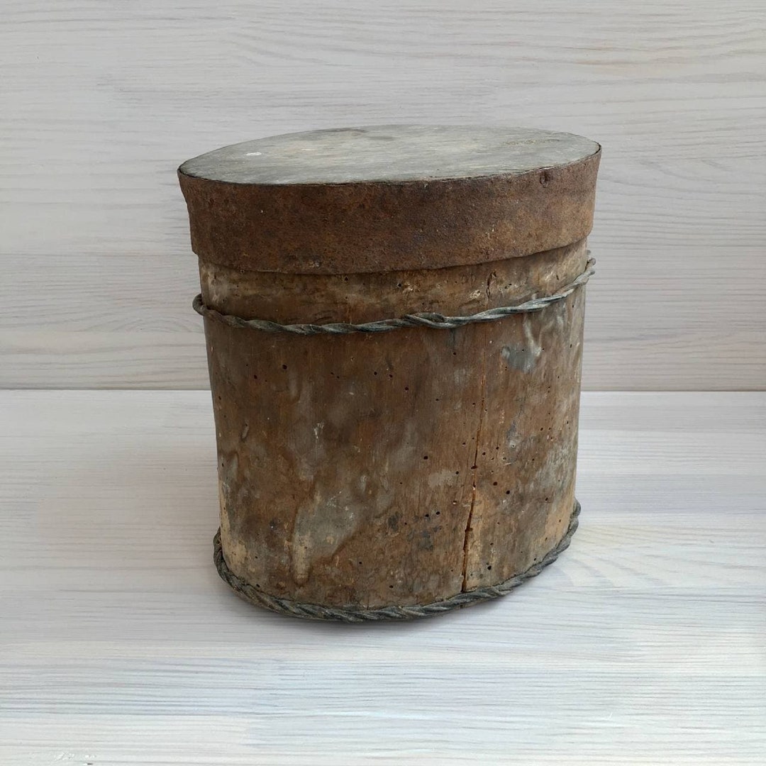 Very Old Wooden Barrel With Lid Antique Primitive Wooden Kitchen