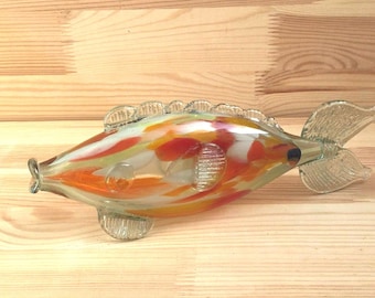 Hand-Blown Art Glass Fish Sculpture – Colorful Vintage Ocean Decor -  Blown Glass Figurine