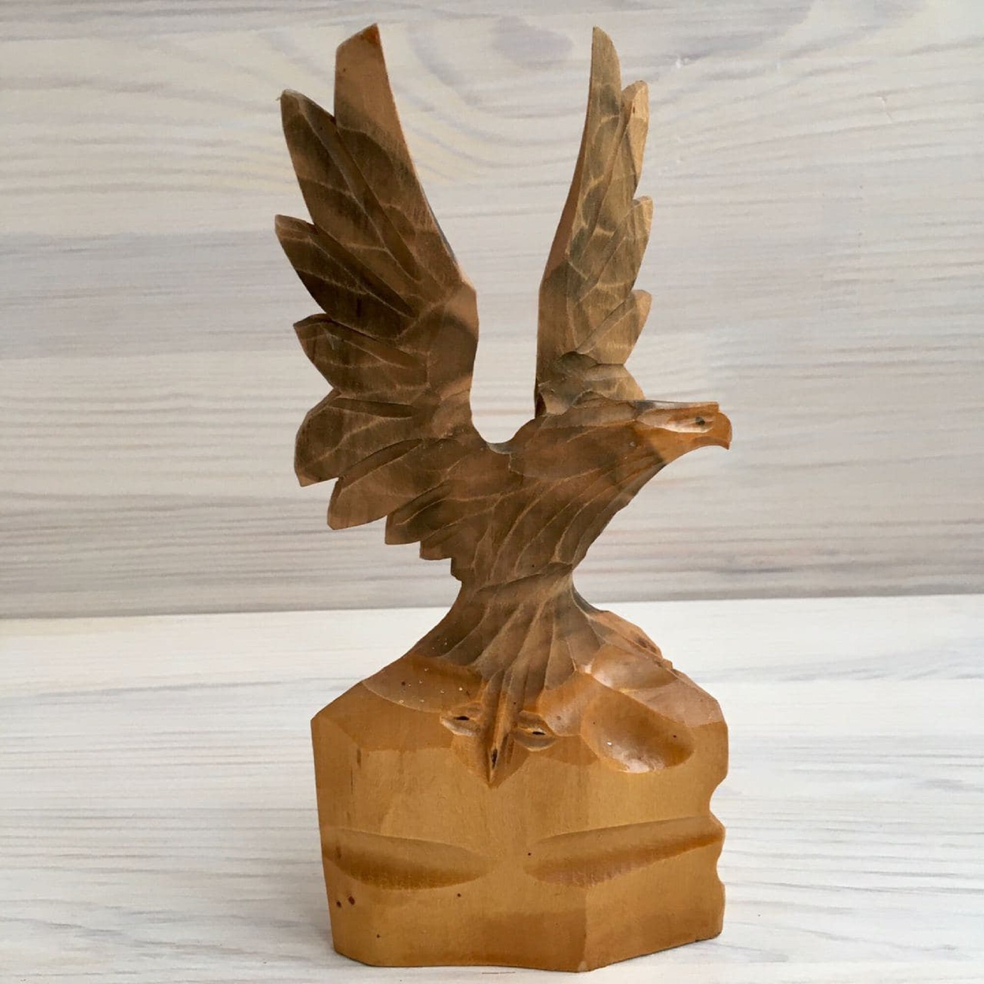 Vintage wooden eagle figurine Wood hand carved bird Wild bird Etsy