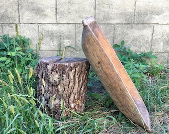 Rustic wooden dough bowl Antique wooden trough Wooden rectangular tray Old handmade bowl Farm primitive decor Hand carving Country utensils