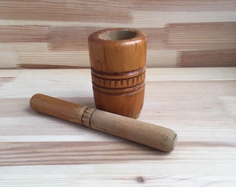 Old wooden mortar and pestle for spices Vintage grinder for spices /herbs Rustic souvenir Wood carving Kitchen decor Ukraine seller