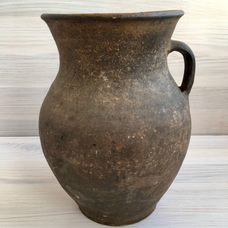 Zeer oude terracotta aardewerk kruik Vintage aardewerk Keramische oude vaas Rustieke folk pot Keramische werper Landelijk verbrande klei kruik Oekraïne verkoper afbeelding 3