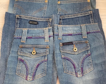 Bolsillos de mezclilla reciclados: conjunto de 6 bloques de tela de jeans azules