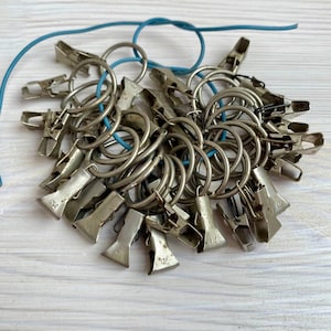 Clips for Curtains | Vintage Rings for Curtains | Set of 30 | Retro Curtain Clips | Rings with Clips | Silver Clips | Farmhouse Decor