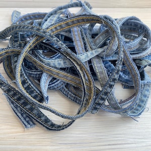19 Upcycled Denim Seams Jean Cord | Jeans Ribbon Coarse | Cotton Denim Bracelet | Old Jeans Diy | Fabric Scraps Crafts | Handmade Atchwork