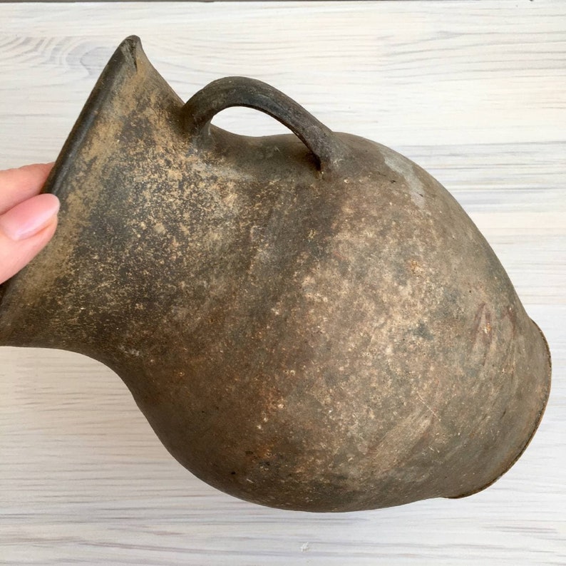 Zeer oude terracotta aardewerk kruik Vintage aardewerk Keramische oude vaas Rustieke folk pot Keramische werper Landelijk verbrande klei kruik Oekraïne verkoper afbeelding 5