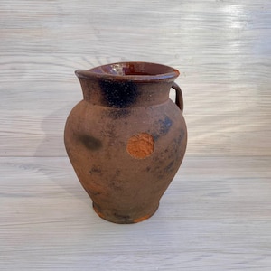 Vintage Rustic Clay Pitcher – Handcrafted Pottery Jug, 8.3 inches Tall, Farmhouse Kitchen Decor, Wabi-Sabi Terra Cotta Vessel