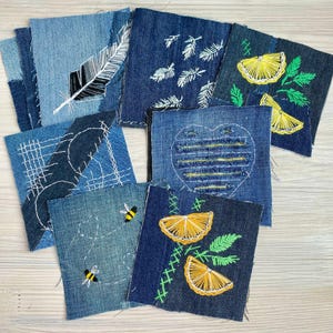 Patch para jeans Boho, Patch bordado Sashiko, Aplique de jeans Boro, Patch para conserto de jeans, Enfeite floral hippie para jeans, Patch de penas