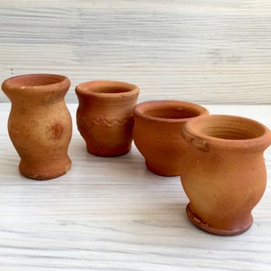Set of 4 Miniature Clay Pots | Handcrafted Terracotta Jugs, 1.5-2.4&quot; Tall | Rustic Dollhouse or Boho Decor