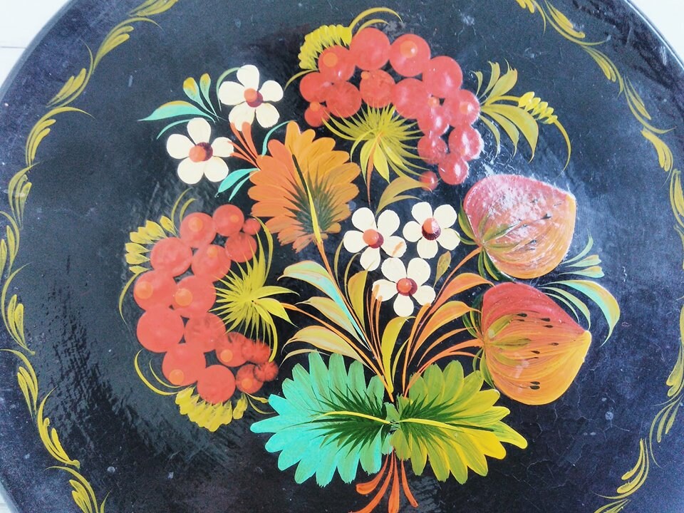 Vintage wall home decor Wooden plate decorative Floral folk Etsy