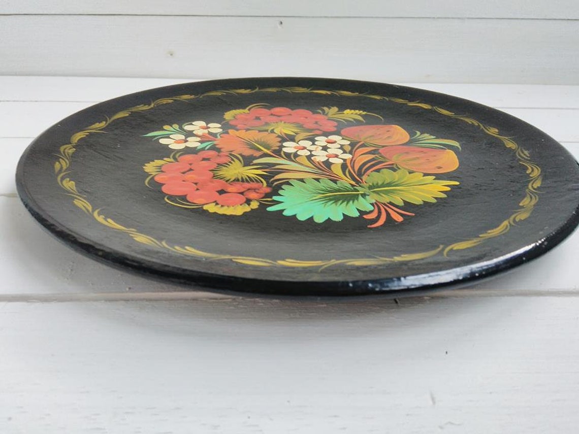 Vintage wall home decor Wooden plate decorative Floral folk Etsy