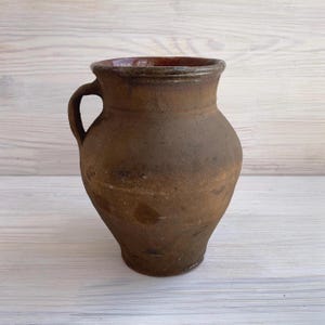 Vintage Terracotta Brown Pottery Crock | Rural Burnt Clay Jug | Ukrainian Antique Pitcher | Ceramic Ancient Vase | Rustic Folk Pot