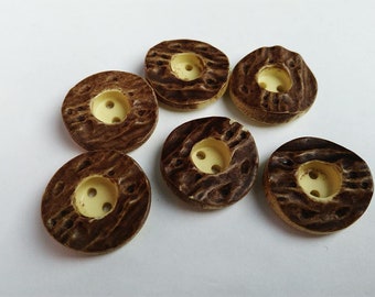 6 brown beige embossed buttons 20 mm Scrapbooking Beautiful sewing buttons Round button medium size Decorative buttons Ukraine seller