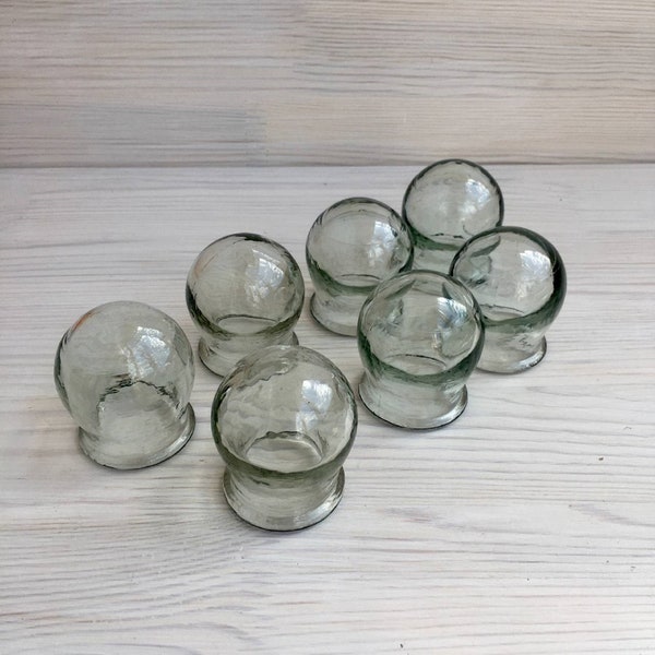 Set of 7 Glass vintage medical apothecary jars Round small massage cans Acupuncture banks Medical supplies Retro medical ware Ukraine seller