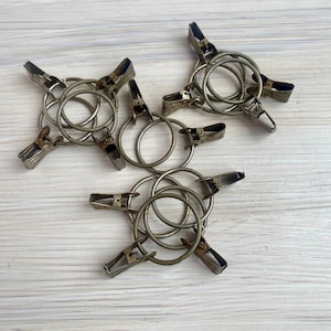 Clips for Curtains | Vintage Rings for Curtains | Set of 14 | Retro Curtain Clips | Rings with Clips | Silver Clips | Farmhouse Decor