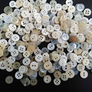 200 Vintage Plastic Buttons: Beige & White Mix (8-13 mm)