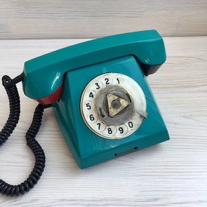 Phone Disk , Bells , Ringer Parts | Vintage Green Rotary Dial Phone | Old Desk Phone  | European Retro Phone