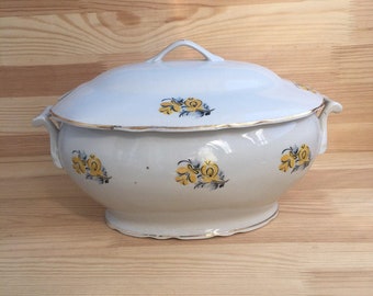 Large white porcelain tureen with floral ornament and gilding Ukrainian retro dishes Tableware ceramic Shabby chic dishes Ukraine seller