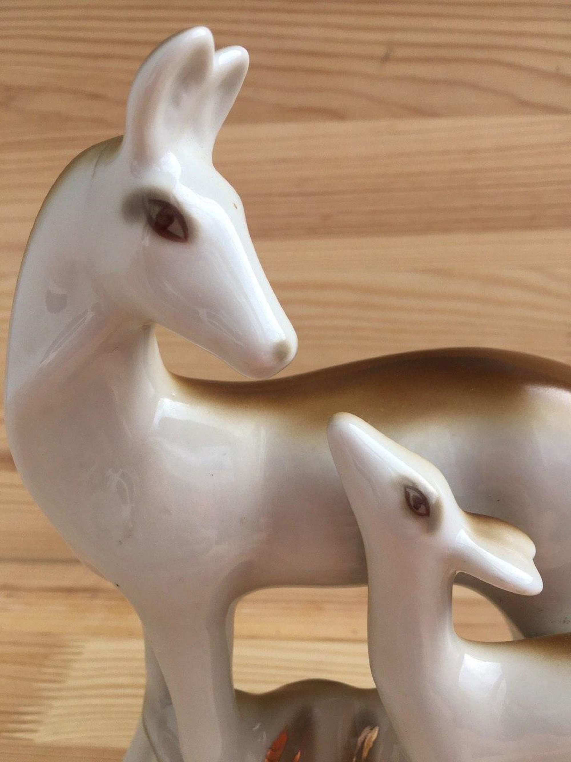 Porcelain vintage deer figurine Antique statue of deer mother Etsy