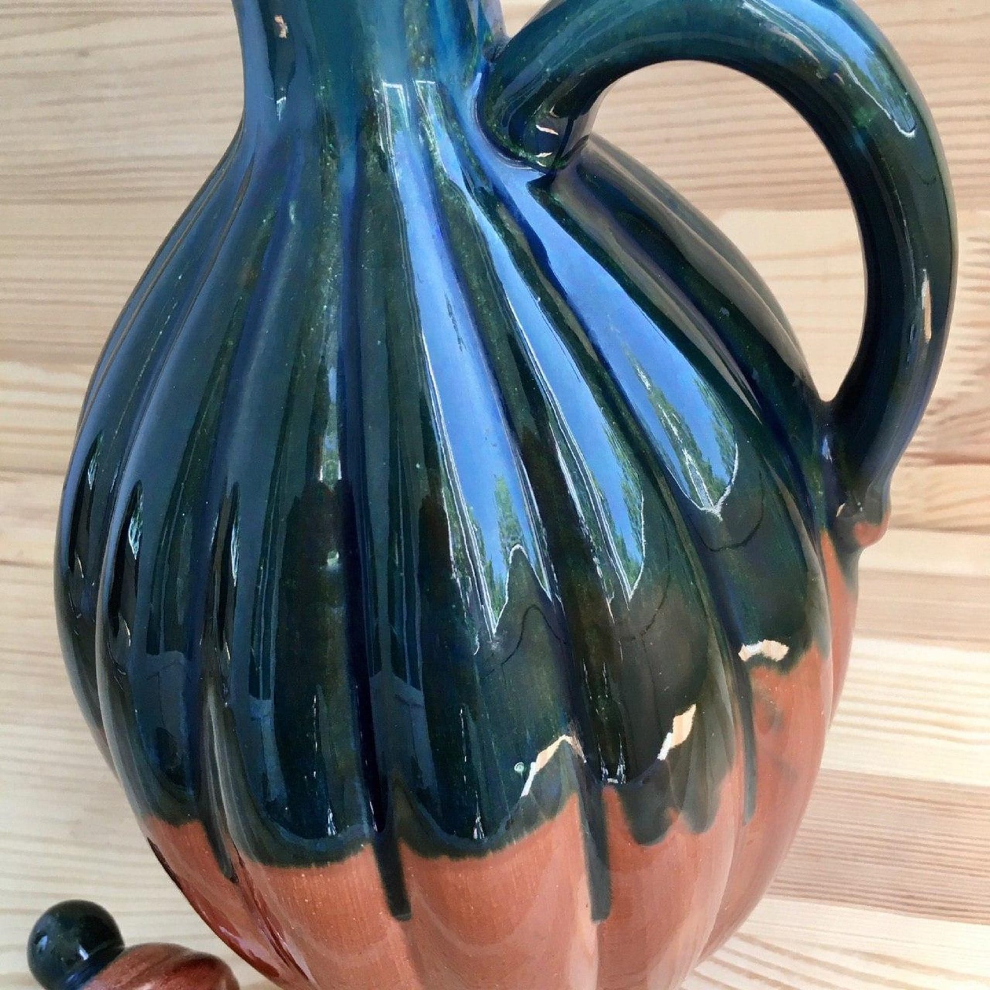 Large green glazed ceramic jug with a lid Vintage clay jug Etsy