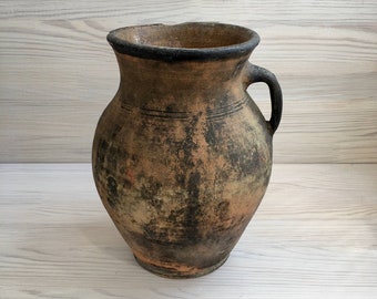 Very old pottery crock Vintage pottery Ceramic ancient vase Rustic folk pot Ceramic pitcher Rural burnt clay jug Ukraine shop