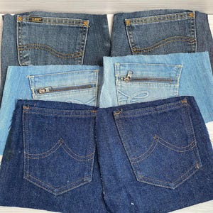 6 set Jeans Pocket | Denim Pocket | Fabric for Patchwork | Upcycled Denim Blocks | Jeans quilt | Blue fabric cotton