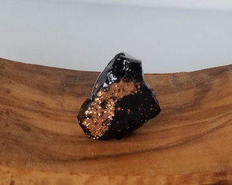 Coal Ring with Rose gold details / Handmade / Unique / Adjustable / Unisex / Statement / Coal mined and handcrafted in Slovenia