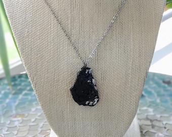 Necklace with pendant, Coal & Silver  - Handmade, Statement